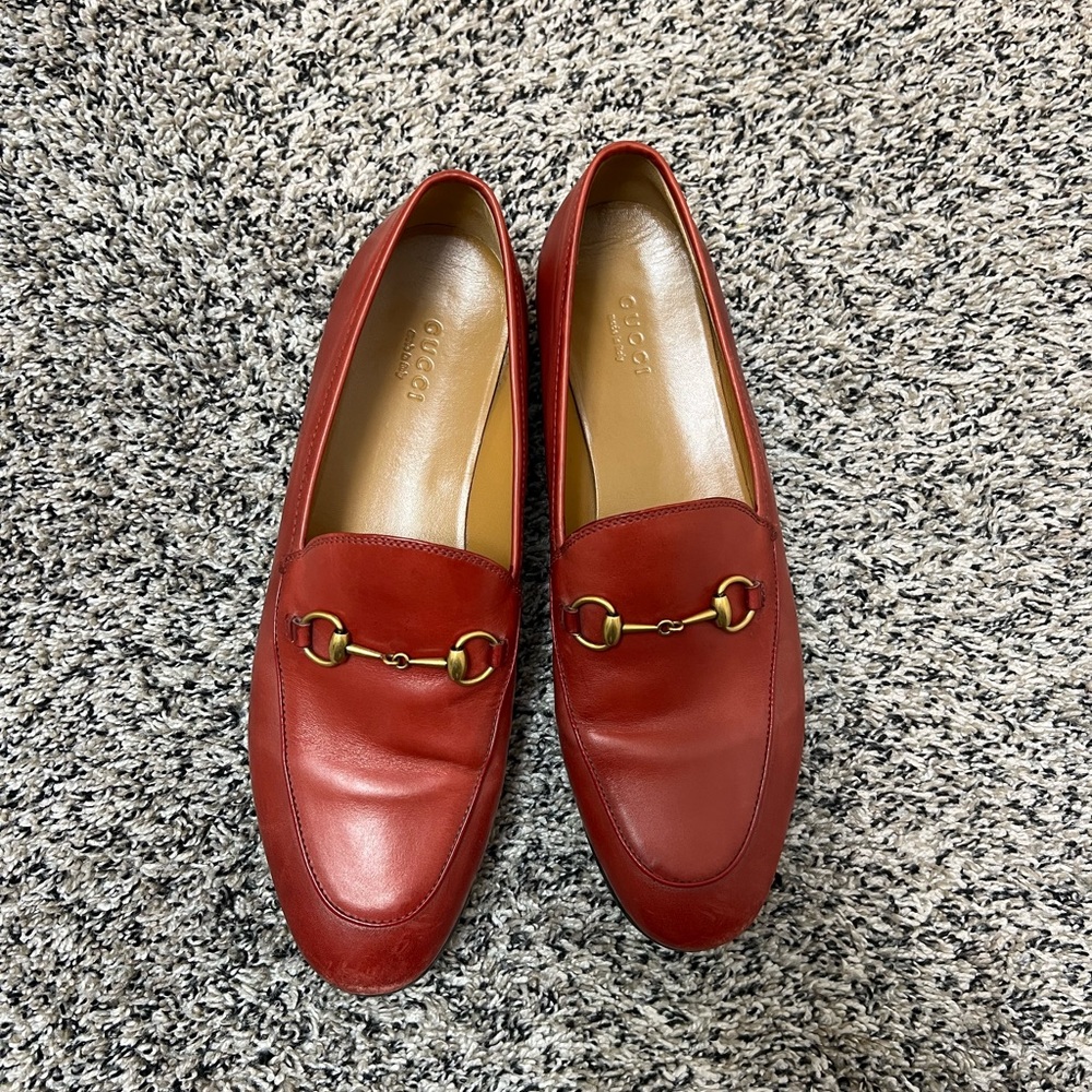 Gucci Red Leather Jordaan Loafers Size 9 US/40 EU